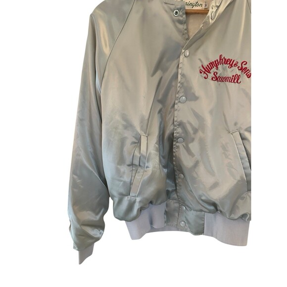 Vintage Karington Satin Bomber Jacket Silver USA Humphreys Sawmill Medium - Picture 9 of 16